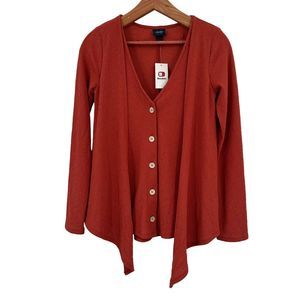 Daytrip Top Small Women's Long Sleeve Burnt Orange Button V-Neck Drape Casual